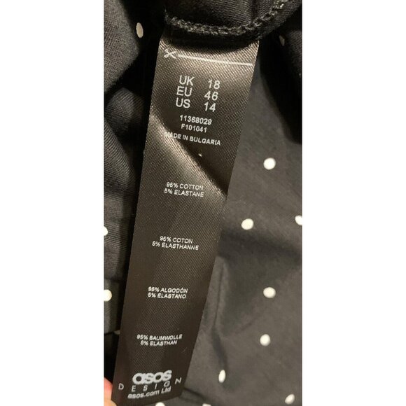 ASOS Design Peplum Blouse Top Shirt Black Polka Dot Long Sleeve Size 14 - Picture 4 of 4